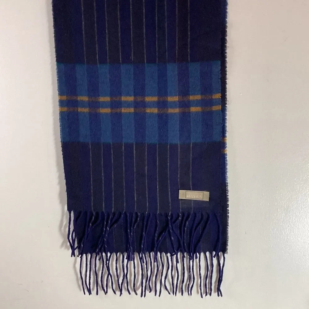 Christopher Hayes Blue Geometric Wool Scarf 56